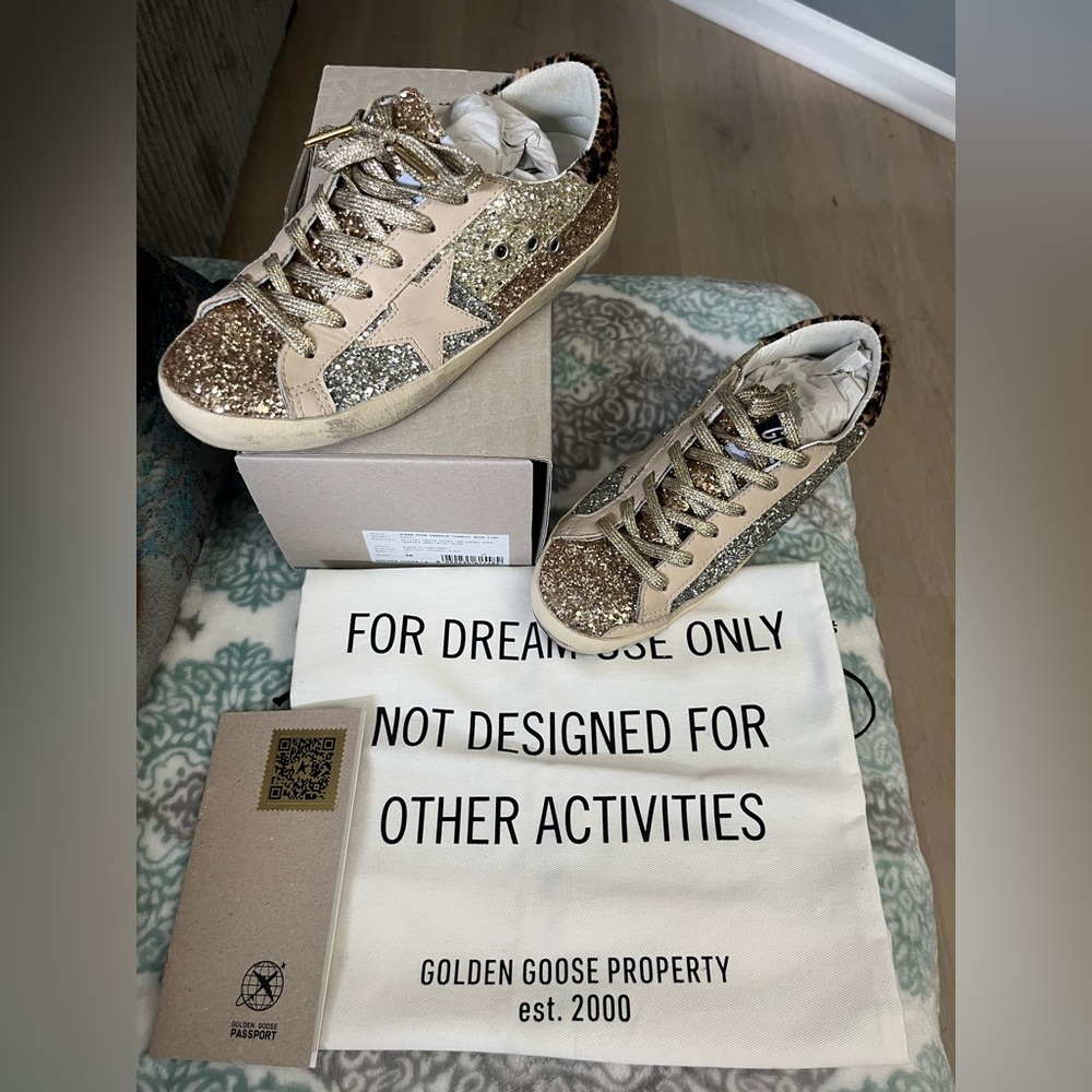 Golden Goose Gold and Silver Glitter Sneakers